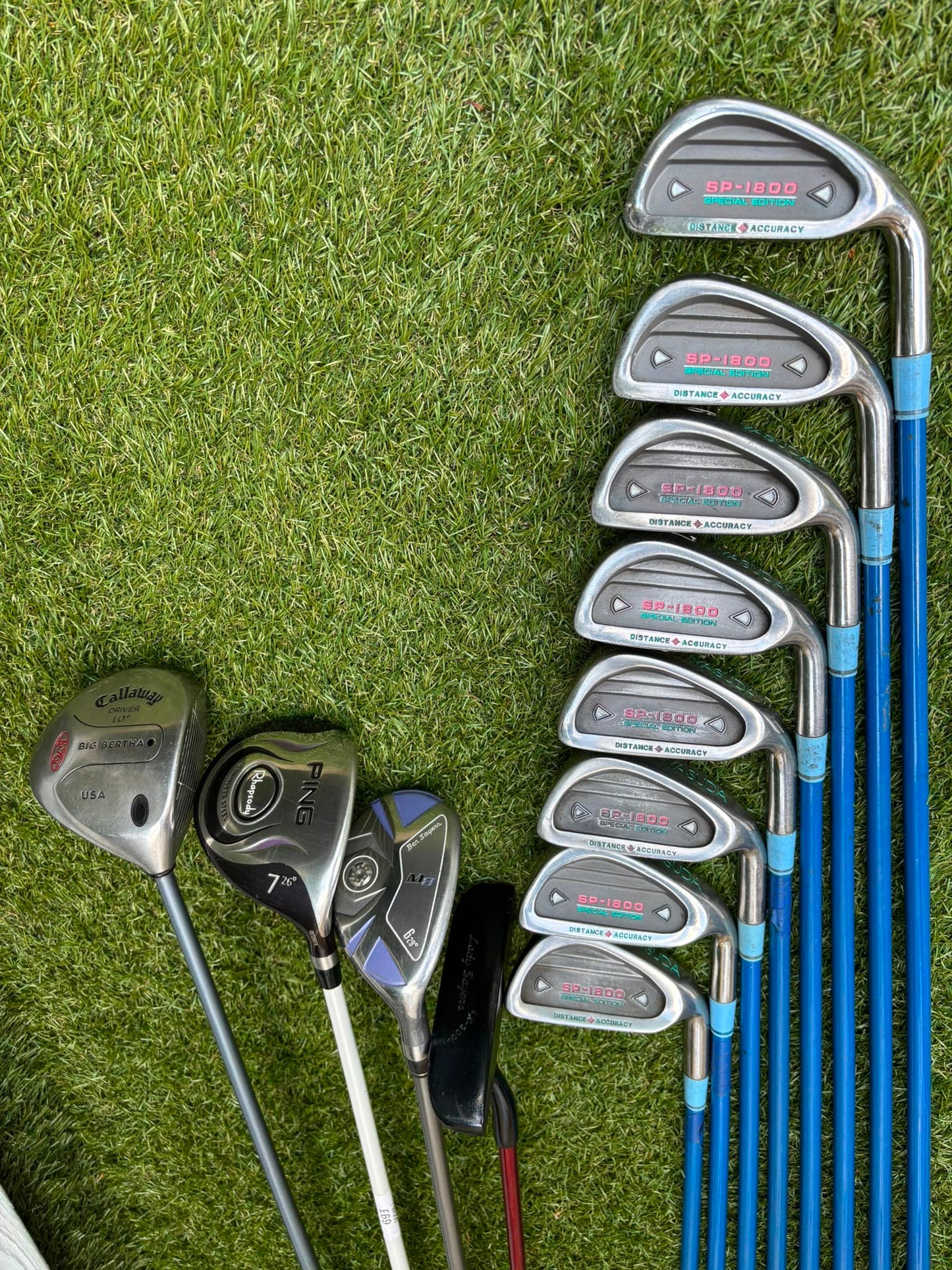 Ladies Yasuda SP-1800 Irons, Callaway Big Bertha Driver, Ping Rhapsody 7 Wood, Ben Sayers Hybrid & Stand Bag