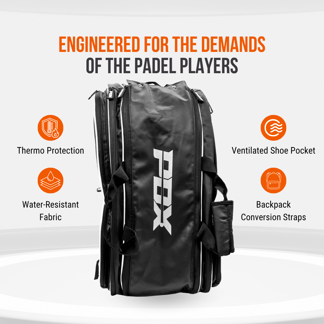 PDX Padel Racket Bag Black & White | Holds 2-4 Rackets | Backpack Convertible | Thermal Compartment