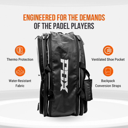 PDX Padel Racket Bag Black & White | Holds 2-4 Rackets | Backpack Convertible | Thermal Compartment