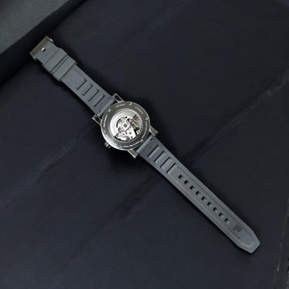 PUNCH Mens Watch, Silver & White Skeleton Automatic Watch - Grey Rubber Strap