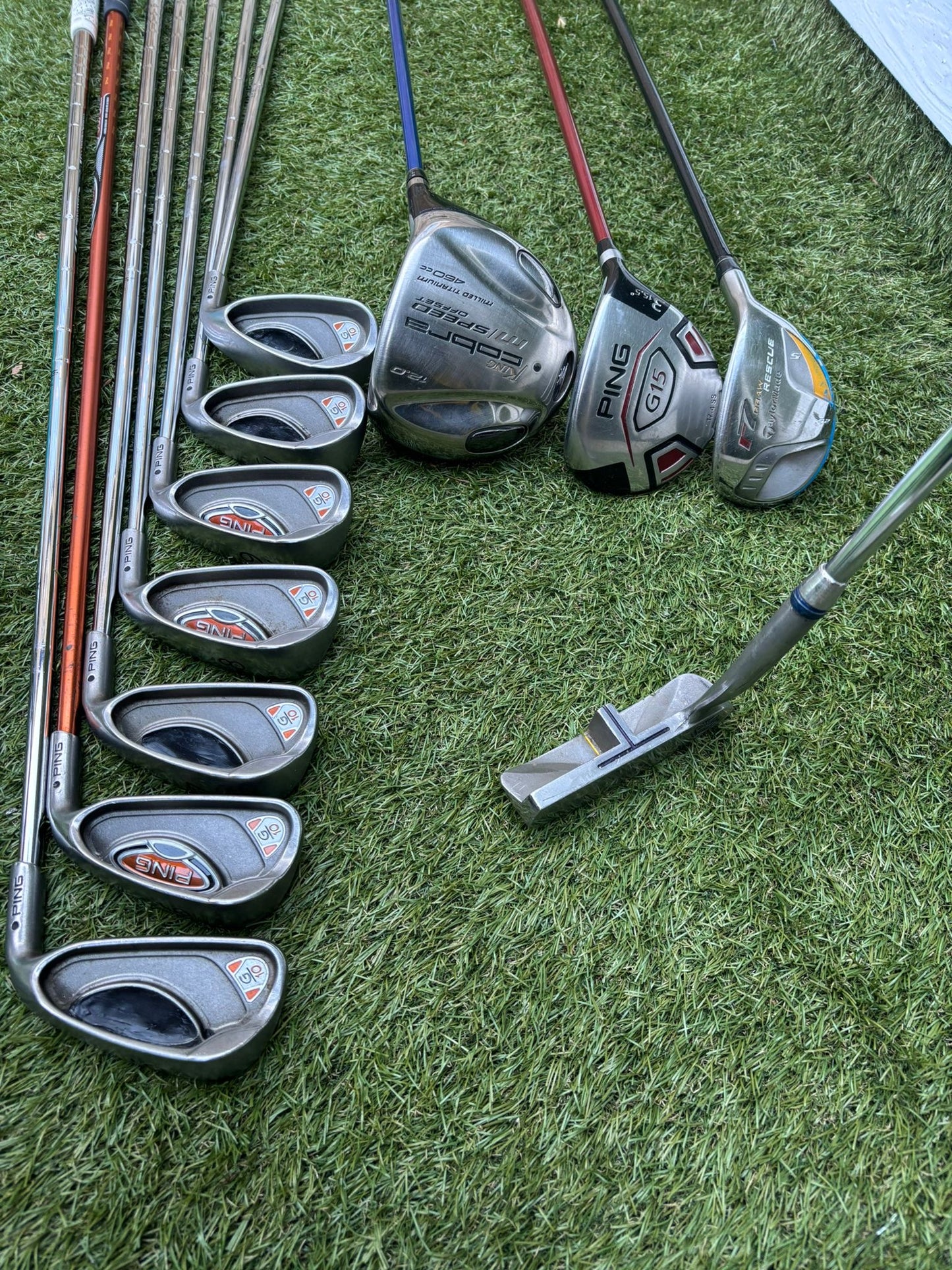 🔥 Ping G10 Irons (5–SW) + Cobra Driver + Ping G15 3 Wood + TaylorMade Hybrid + PowaKaddy Dri Waterproof Bag