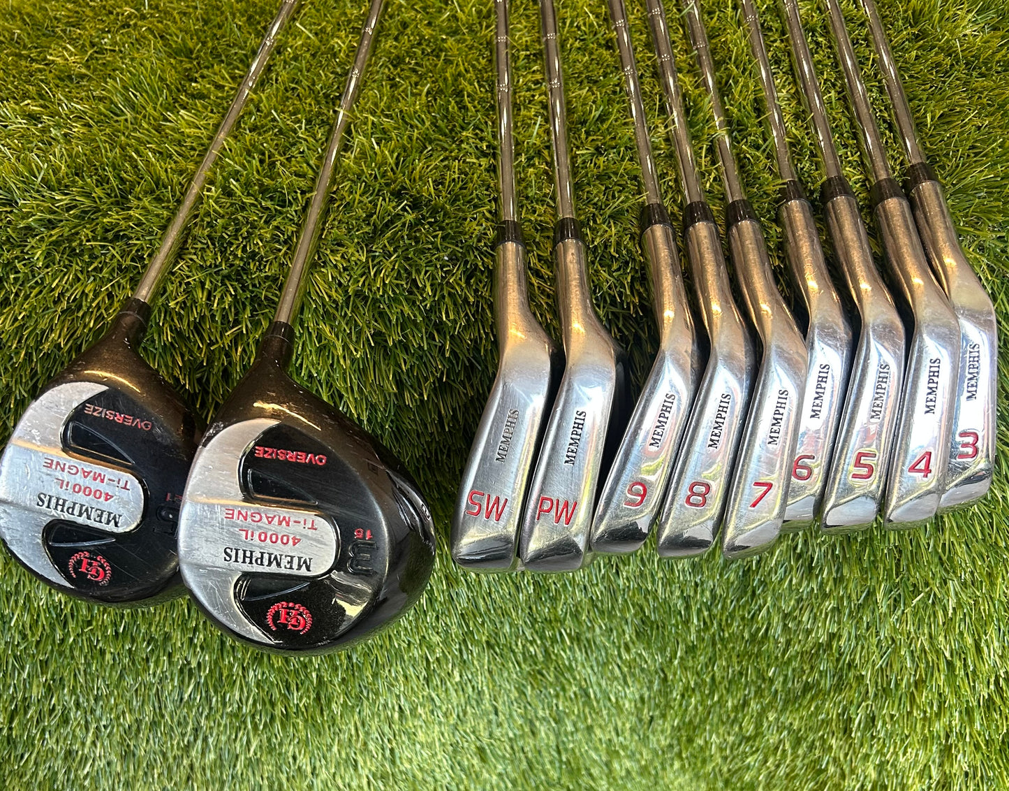 Memphis 4000iL Complete Golf Irons set 3-PW & SW + 3 wood & 5 Wood Oversize Heads Reg Flex RH