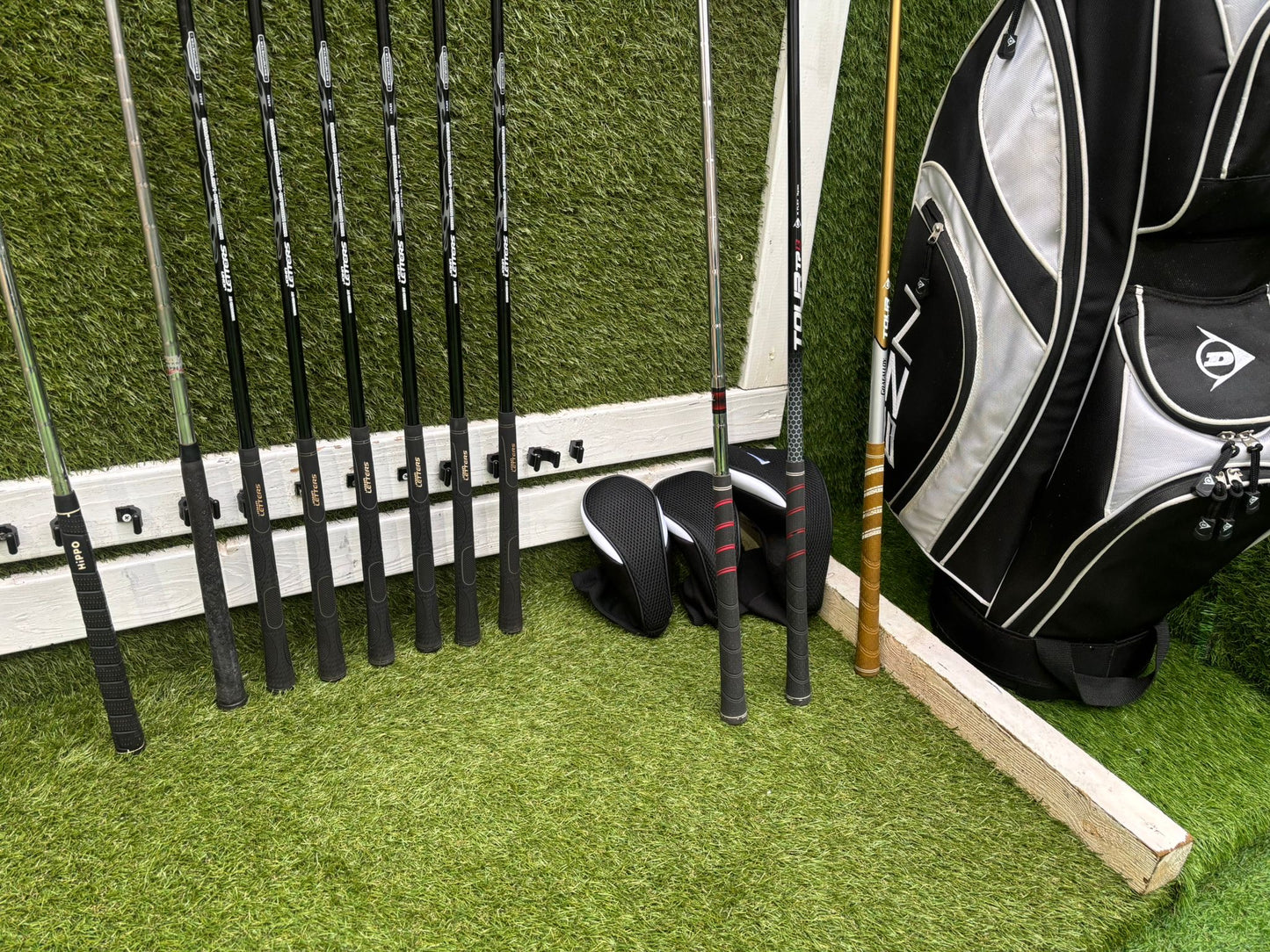 John Letters Swingmaster Irons + Dunlop Tour Woods + Hippo Putter + Dunlop Cart Bag – 11 Clubs
