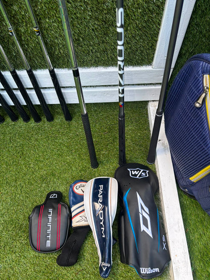 Callaway Irons, Wilson D9 Driver, Callaway Paradym X 3 Wood, Callaway X Hybrid, Wilson Infinite Putter & OUUL Premium Stand Bag