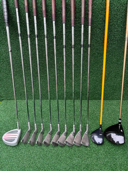 Pinseeker 3–SW Full Golf Set + John Letters Driver, MD Golf 3 Wood & Slazenger Putter