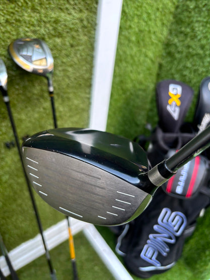 TaylorMade Irons, Cleveland Driver, GX-7 Wood, MacGregor 7 Wood, Wilson Putter & Ping Stand Bag