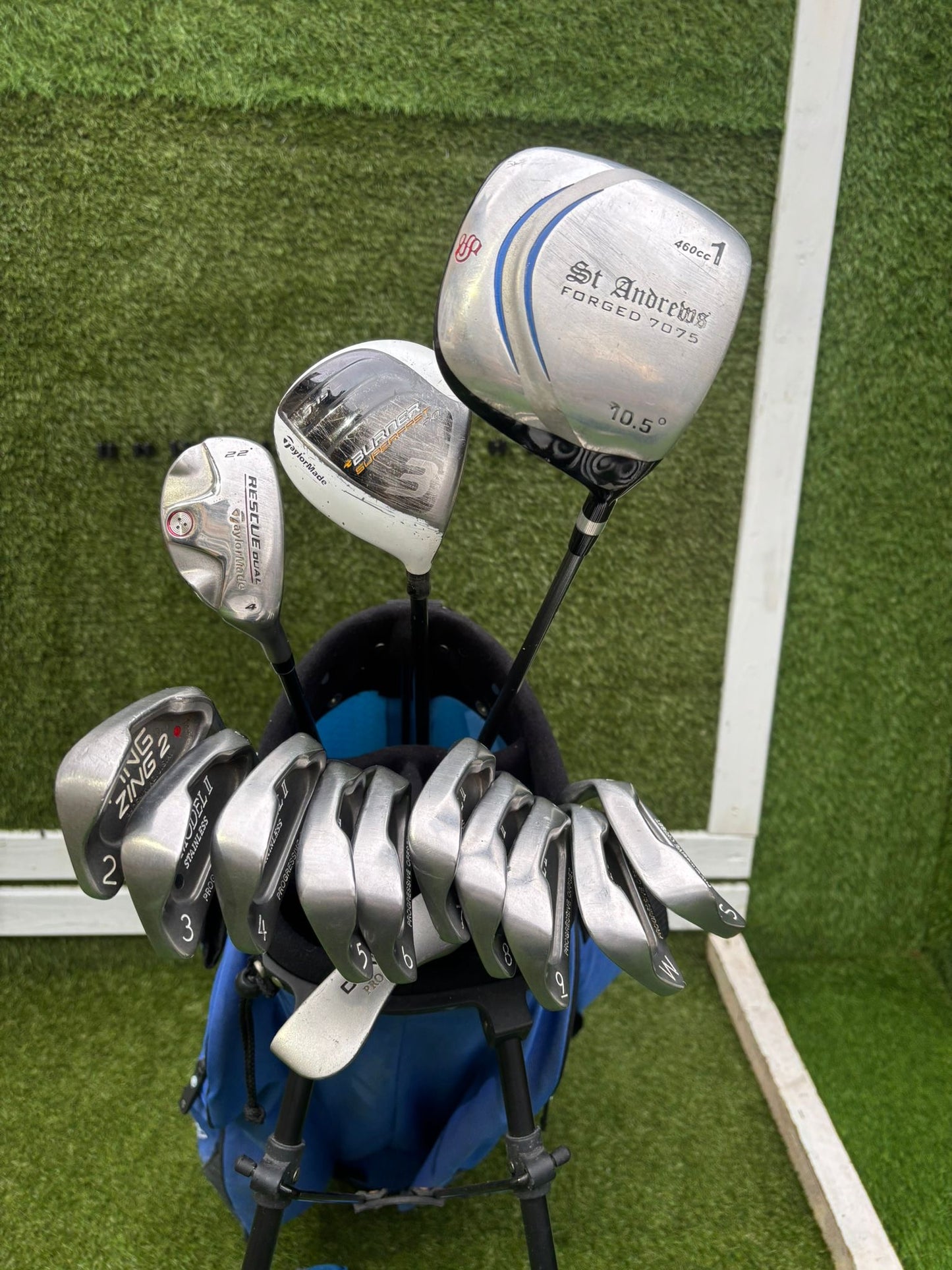 Z-MODEL II Irons + TaylorMade Woods & Hybrid + Ping Zing 2 + Donnay Putter + Peter Alliss Stand Bag – 14 Clubs