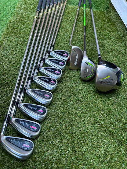 MacGregor V-Foil M565 Irons, Ping Driver, Ping Hybrid, TaylorMade Putter & Premium OUUL Camouflage Stand Bag