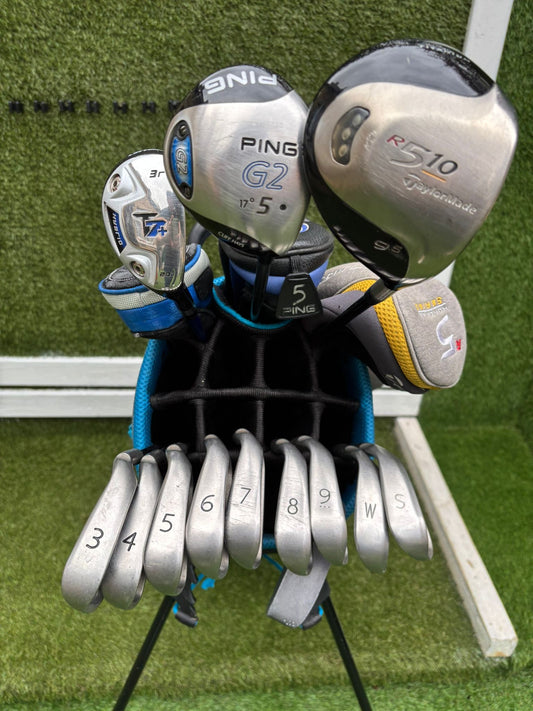 Ping G2 Irons (3–SW) + Ping G2 5 Wood + TaylorMade R510 Driver + John Letters Hybrid + Big Max Aqua Stand Bag