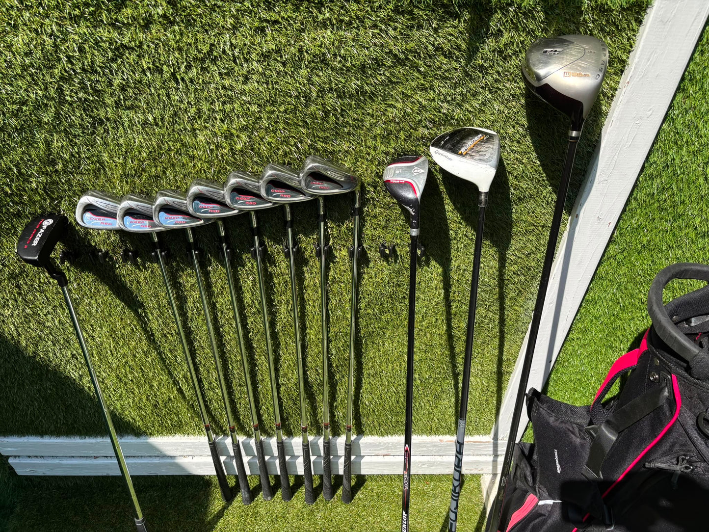 Wilson Deep Red Irons, TaylorMade Burner 3.0 Fairway Wood, Wilson Driver & Brand New Stand Bag