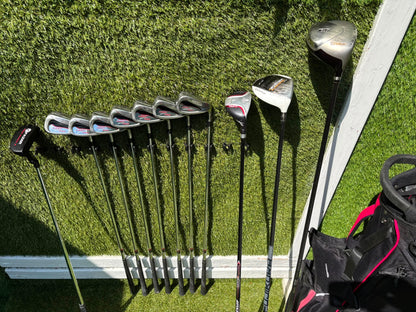 Wilson Deep Red Irons, TaylorMade Burner 3.0 Fairway Wood, Wilson Driver & Brand New Stand Bag