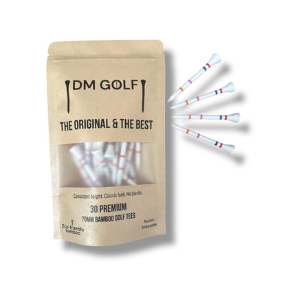 The Link-Not A Castle Tee-Premium 70mm Bamboo Golf Tee With Orange, Pink, Blue & Red Castle Height Indicators-30 Pack