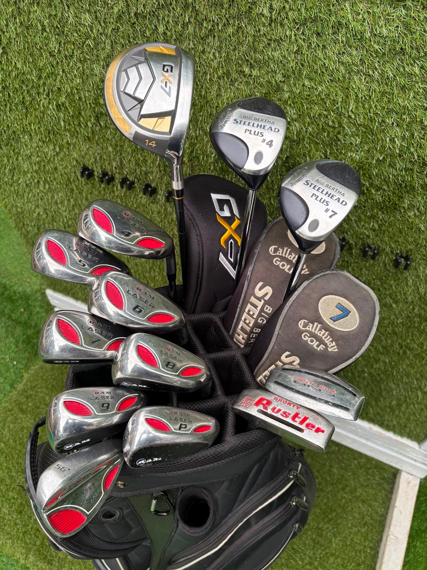 RAM Laser Hybrid Iron Set with GX7 Driver Wood, Steelhead Plus Woods & Powakaddy Bag