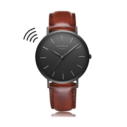 Contactless Payment Watch - Men's Minimalist + Walnut Strap + Modern Font Engraving