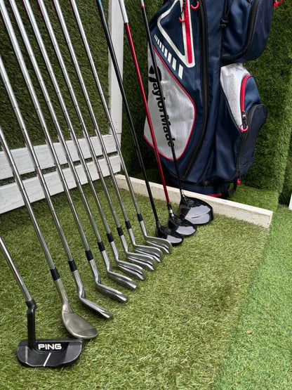 TaylorMade Tour Preferred MC Irons (4–PW) + Burner Driver, R9 Fairway, Callaway Hybrid, Ping Cadence Putter & TaylorMade Bag