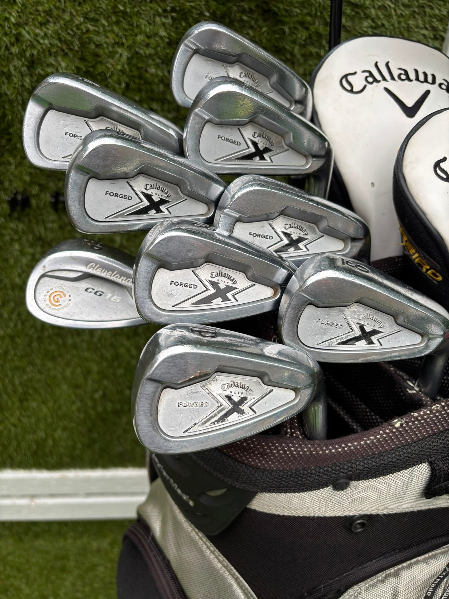 Callaway X Forged Irons, Callaway Warbird Woods, Cleveland CG16 Wedge & TaylorMade Cart Bag