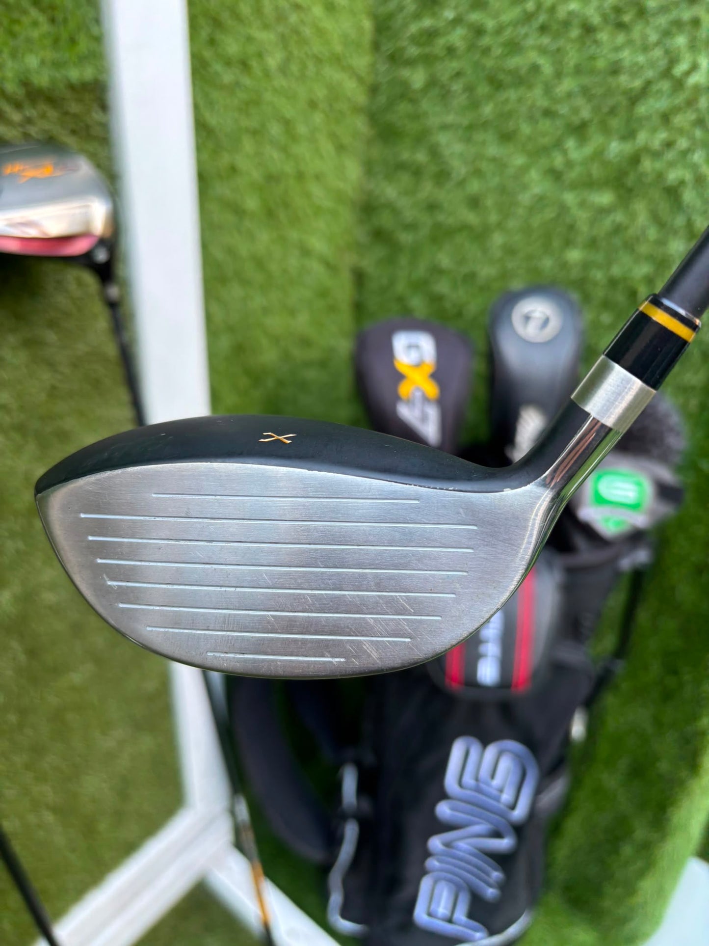 TaylorMade Irons, Cleveland Driver, GX-7 Wood, MacGregor 7 Wood, Wilson Putter & Ping Stand Bag