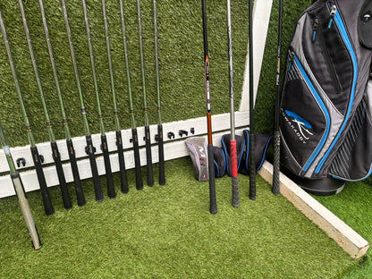 Mizuno Zoid Comp CT Irons + Titleist & Cobra Drivers + Mizuno Woods + Tail Moore Putter + PowaKaddy Cart Bag – 14 Clubs