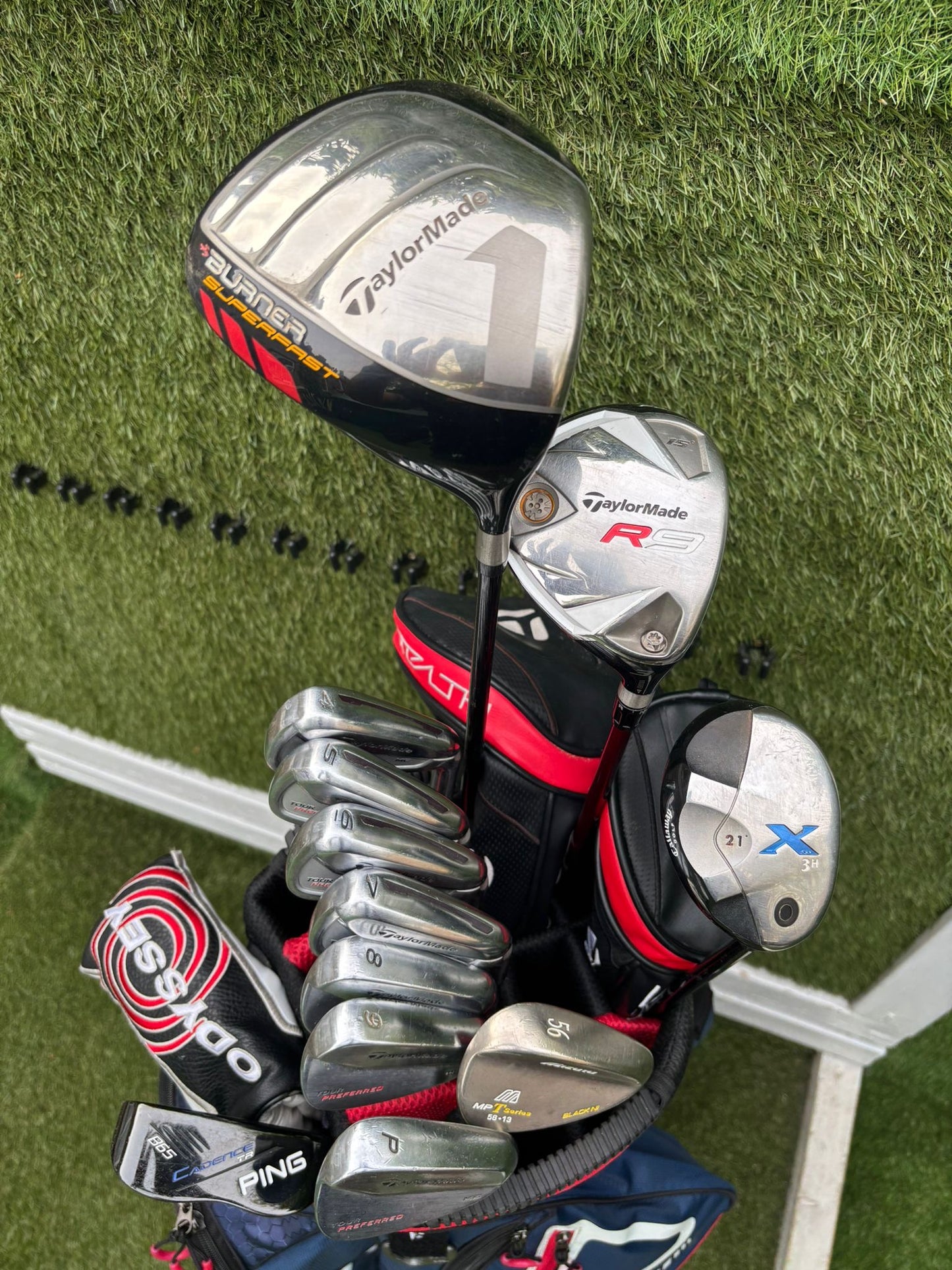 TaylorMade Tour Preferred MC Irons (4–PW) + Burner Driver, R9 Fairway, Callaway Hybrid, Ping Cadence Putter & TaylorMade Bag