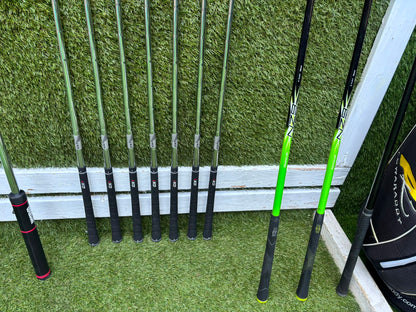 Masters GX1 Irons, Trilogy Ti-Matrix Driver, Dunlop NZ9 Fairway Woods, Wilson Infinite Buckingham Putter & PowaKaddy Cart Bag