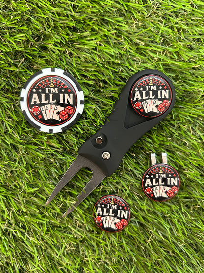 Golf plastic Pitchfork Magnetic Hat Clip With 3 I’m All In Markers And Poker chip