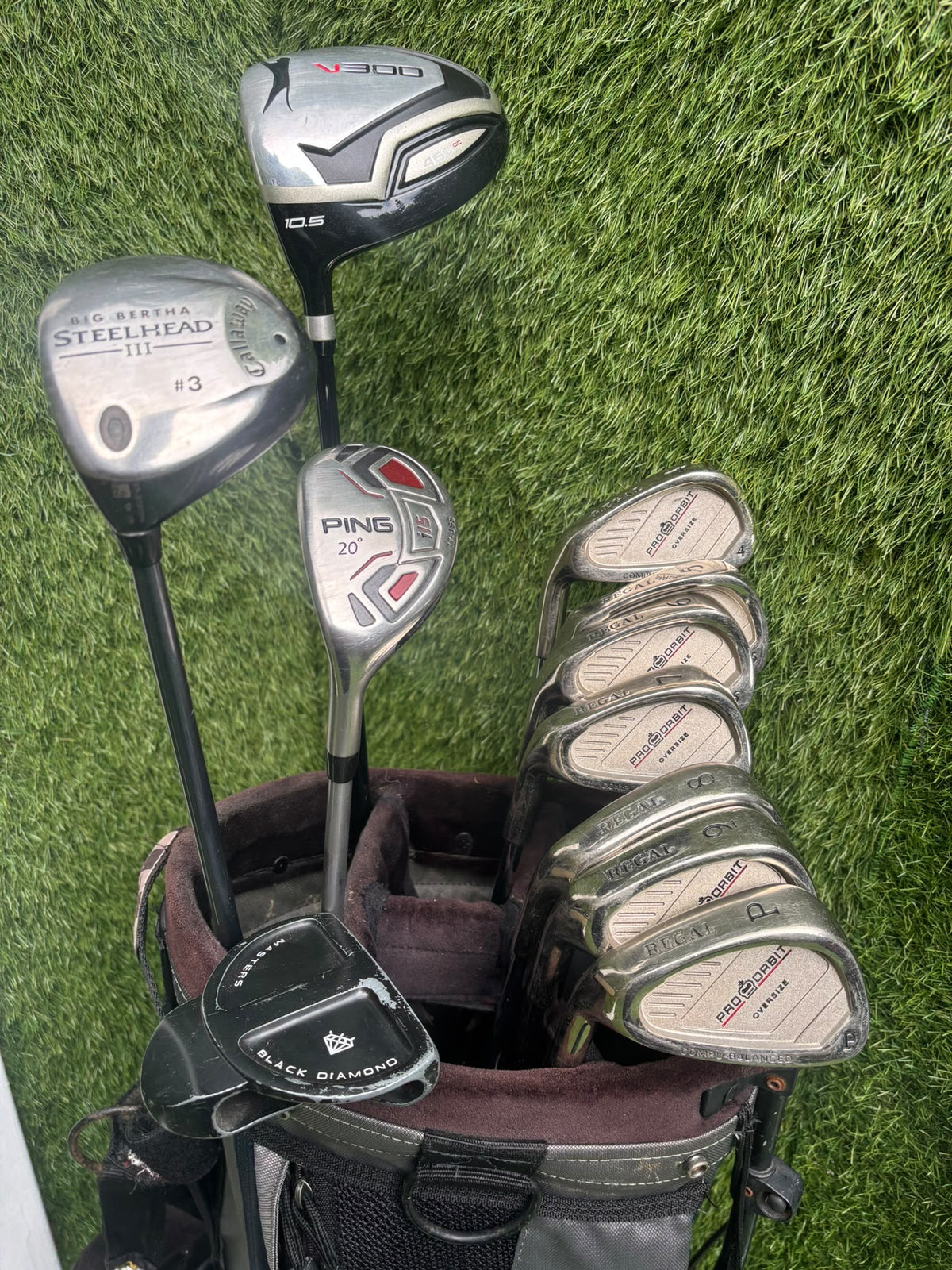 Left-Handed Complete Golf Set – Regal Pro Orbit Irons, PING i15 Hybrid, Callaway Steelhead III & Nike Stand Bag