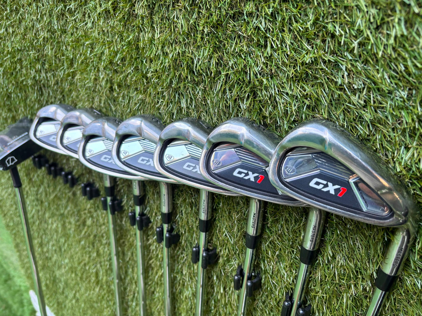 Masters GX1 Irons, Trilogy Ti-Matrix Driver, Dunlop NZ9 Fairway Woods, Wilson Infinite Buckingham Putter & PowaKaddy Cart Bag