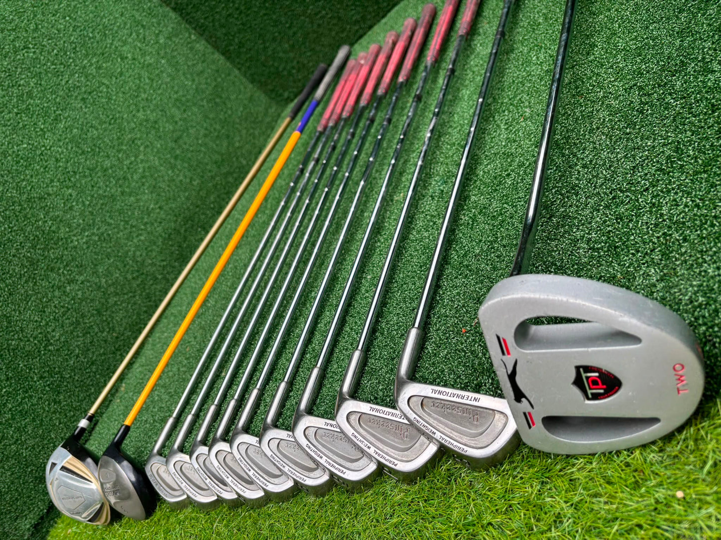 Pinseeker 3–SW Full Golf Set + John Letters Driver, MD Golf 3 Wood & Slazenger Putter