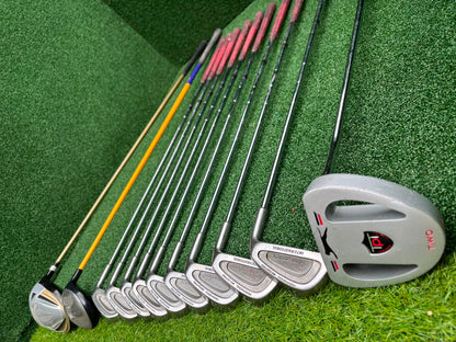 Pinseeker 3–SW Full Golf Set + John Letters Driver, MD Golf 3 Wood & Slazenger Putter