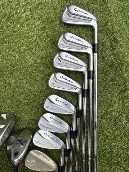 TaylorMade Tour Preferred MC Irons (4–PW) + Burner Driver, R9 Fairway, Callaway Hybrid, Ping Cadence Putter & TaylorMade Bag