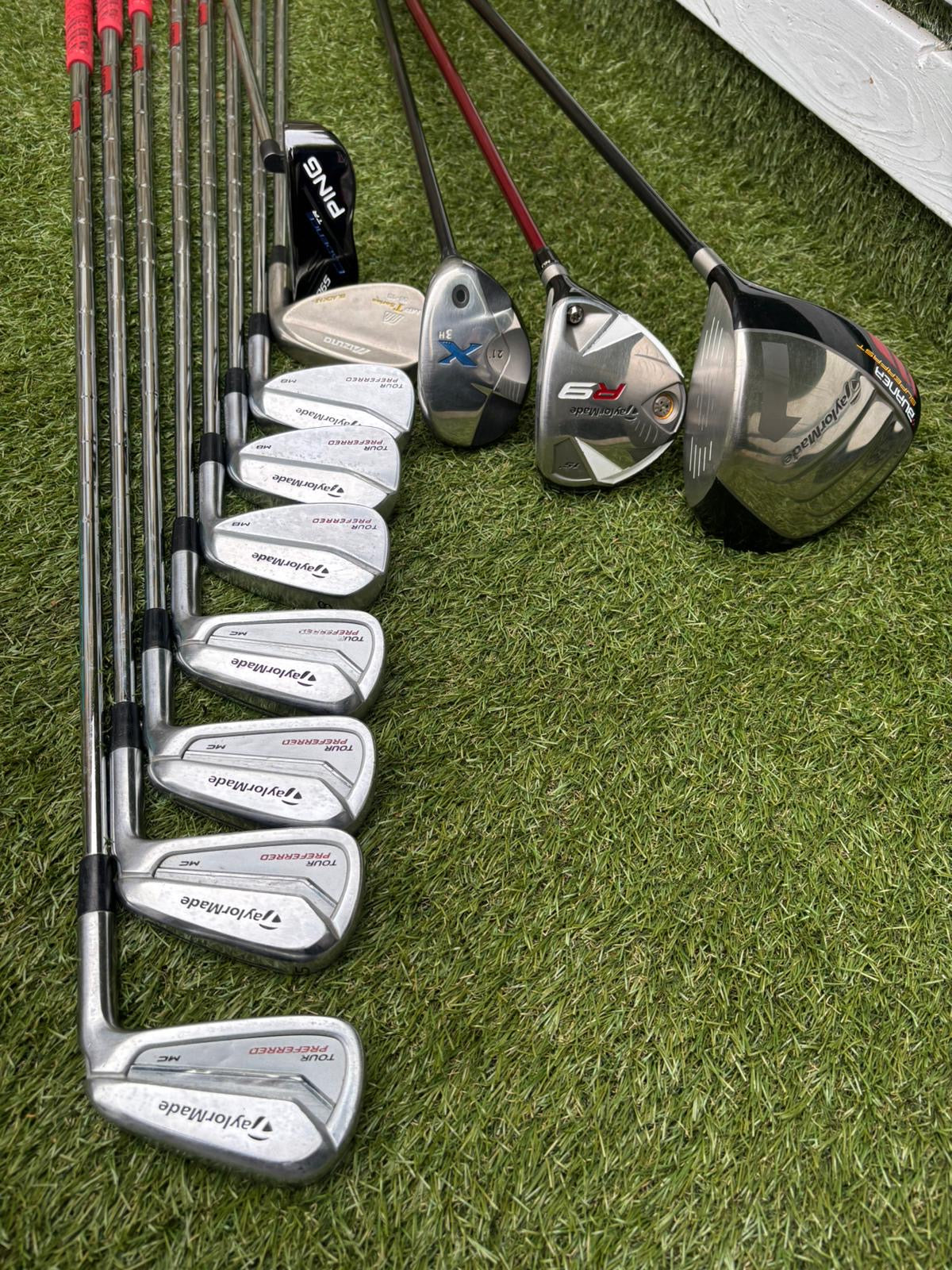 TaylorMade Tour Preferred MC Irons (4–PW) + Burner Driver, R9 Fairway, Callaway Hybrid, Ping Cadence Putter & TaylorMade Bag