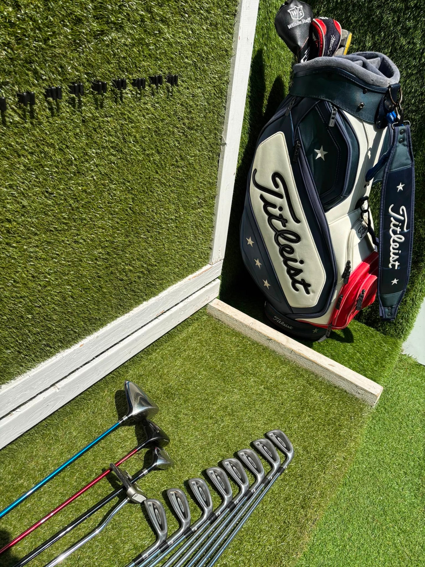 Titleist DCI 762 Irons, Cobra Driver, Odyssey White Ice Teron & Titleist Stars & Stripes Cart Bag