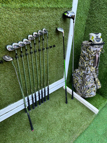 MacGregor V-Foil M565 Irons, Ping Driver, Ping Hybrid, TaylorMade Putter & Premium OUUL Camouflage Stand Bag