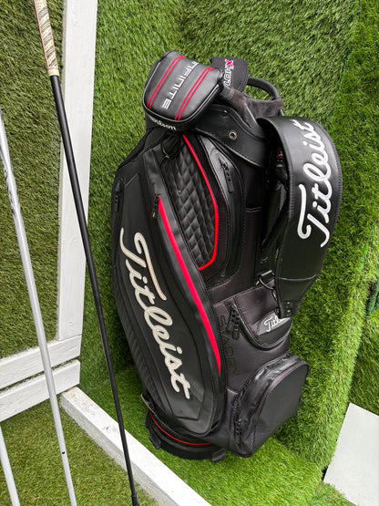 Mizuno Widec II Irons, Titleist 913 Driver, Callaway X Hot Woods, Wilson Infinite Putter & Titleist StaDry Cart Bag