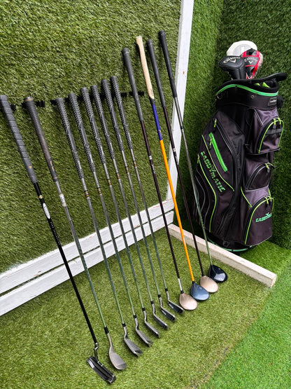 Callaway Big Bertha Woods, Spalding Cannon Irons (5–PW), Tad Moore Wedge & Caddymatic Cart Bag