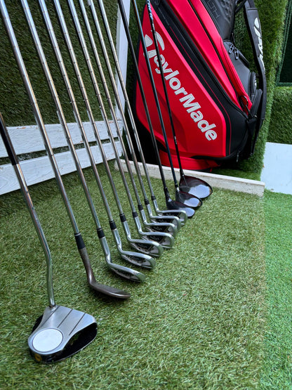 Callaway Apex DCB Irons, Mizuno Driver, Odyssey Lab Putter & TaylorMade Team Tour Cart Bag
