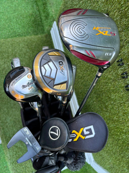 TaylorMade Irons, Cleveland Driver, GX-7 Wood, MacGregor 7 Wood, Wilson Putter & Ping Stand Bag
