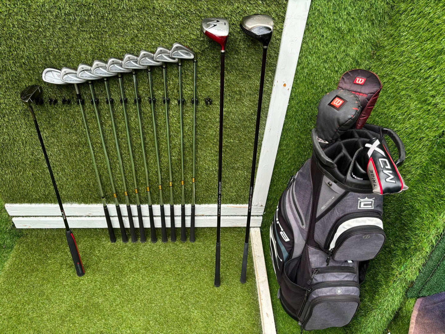 Wilson FatShaft Irons, Wilson Deep Red Driver, Wilson Deep Red 1 Wood, Benross MDX Tribe Putter & Cobra Cart Bag