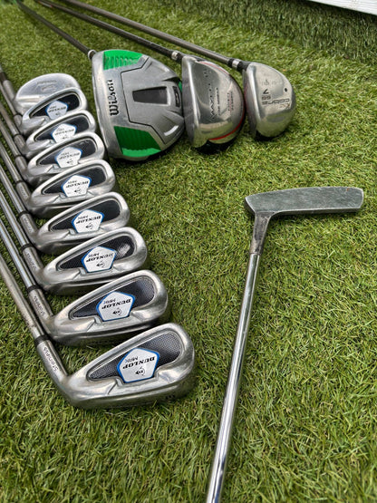 Dunlop Max Irons (3, 5–SW) + Cobra SS Hyper Steel 7 Wood + Driver + TaylorMade Cart Bag Free P&P