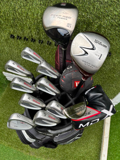 Wilson FatShaft Irons, Wilson Deep Red Driver, Wilson Deep Red 1 Wood, Benross MDX Tribe Putter & Cobra Cart Bag