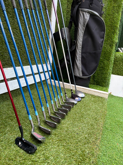 Ladies Yasuda SP-1800 Irons, Callaway Big Bertha Driver, Ping Rhapsody 7 Wood, Ben Sayers Hybrid & Stand Bag