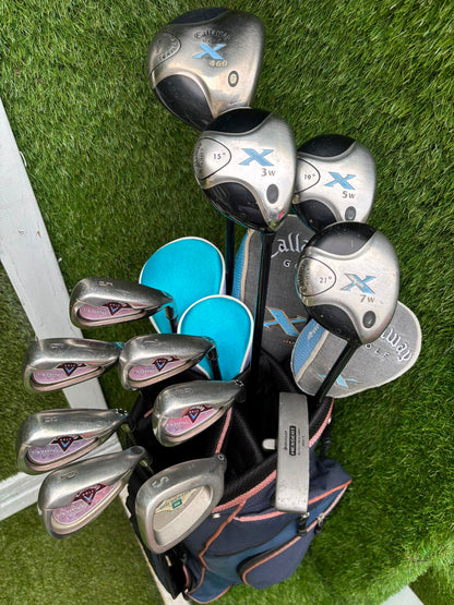 Ladies Golf Set – Callaway Big Bertha Irons, Callaway X Woods (Driver, 3, 5 & 7), HEXSERT HM-1 Putter & Cart Bag