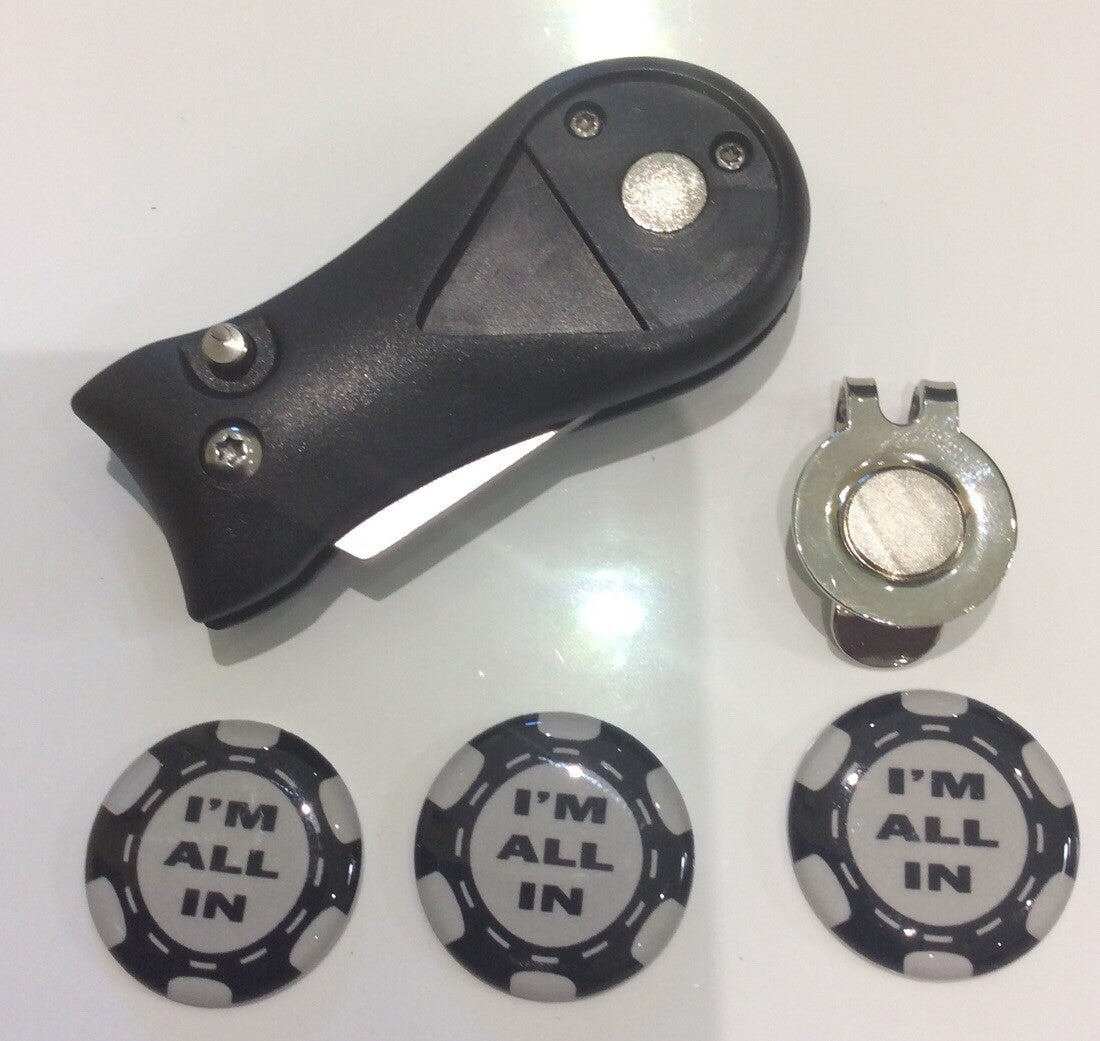 Golf Pitchfork Magnetic Hat Clip With 3 I’m All In Markers