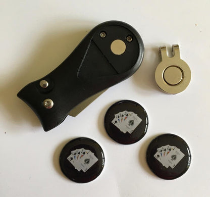 Golf Switchblade Pitchfork Magnetic Hat Clip With 3 Royal Flush 25mm M