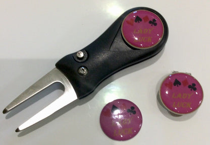 Golf Pitchfork Magnetic Hat Clip With 3 Lady Luck  Markers
