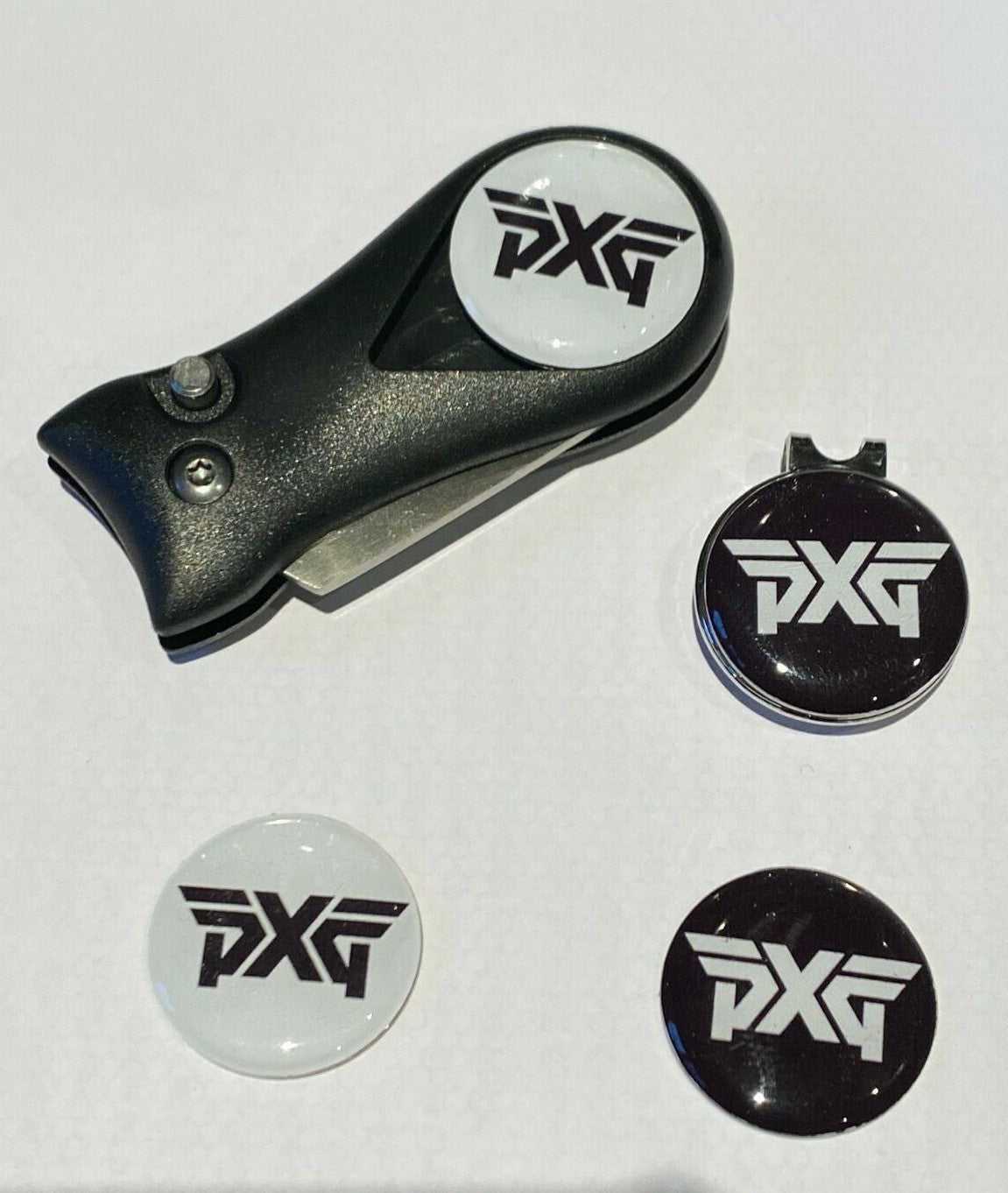 Golf  Black Pitchfork Magnetic Hat Clip With 4 PXG 25mm Markers