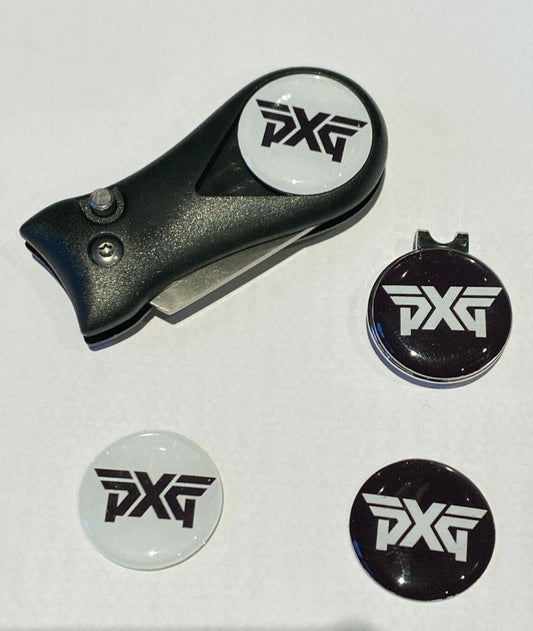 Golf  Black Pitchfork Magnetic Hat Clip With 4 PXG 25mm Markers