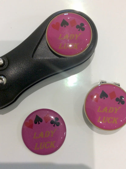Golf Pitchfork Magnetic Hat Clip With 3 Lady Luck  Markers