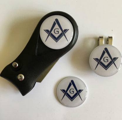 Golf Pitchfork Magnetic Hat Clip With 3 Masonic Markers
