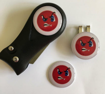 Golf  Pitchfork Magnetic Hat Clip With 3 Angry Emoji Markers